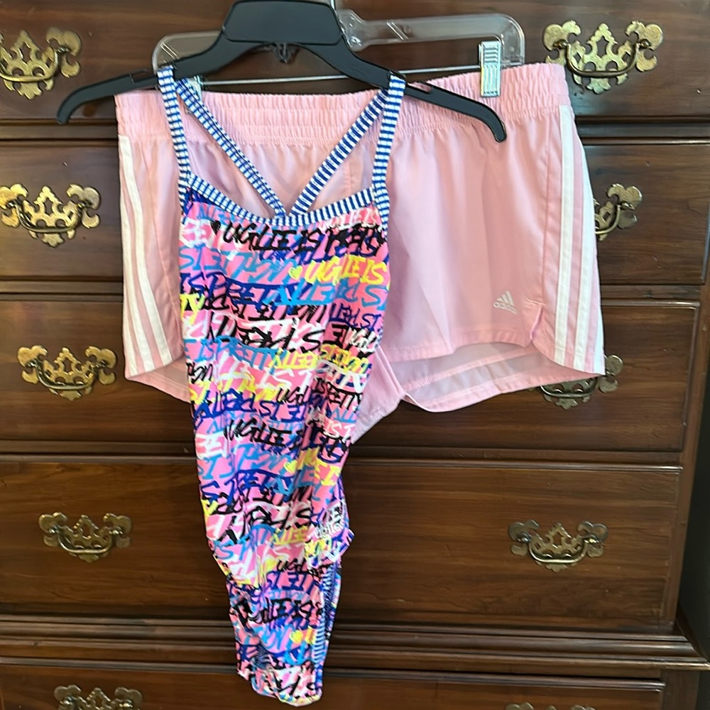 Women’s Dolfin Uglies swimsuit with matching swim shorts, Adidas